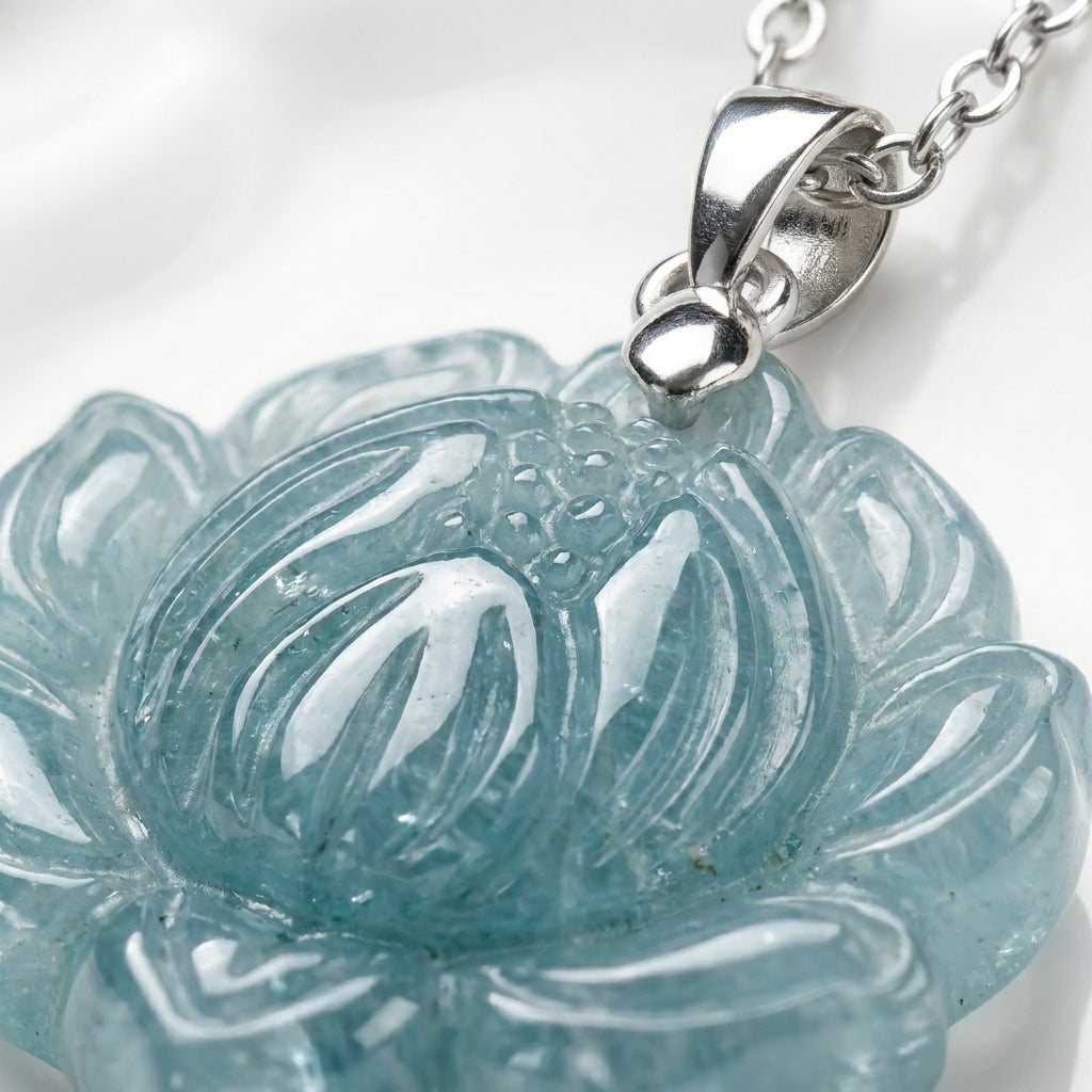 Mặt Dây Hoa Sen Ngọc Cẩm Thạch Lam Jadeite — Thanh Tịnh Nở Từ Tâm