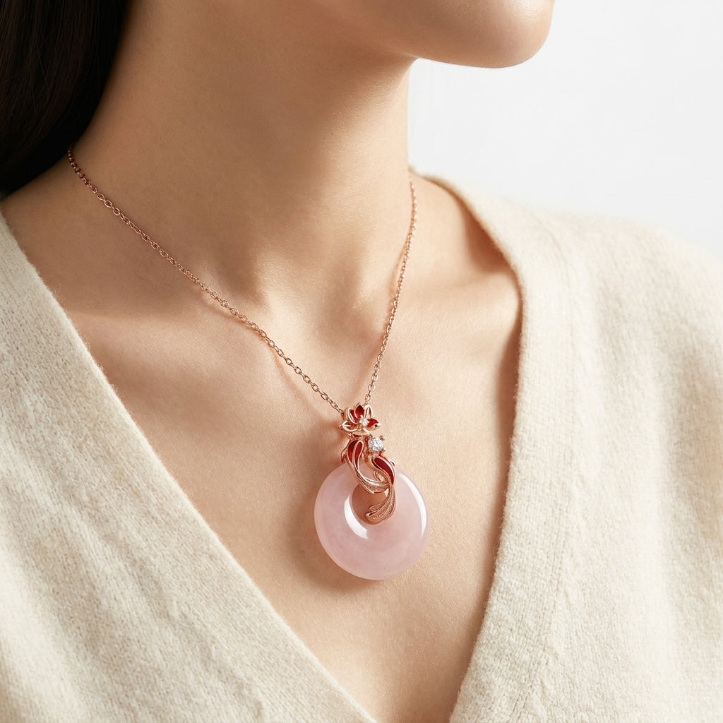 Mặt Dây Chuyền Thạch Anh Hồng Luân Tròn (Rose Quartz) — Dịu Dàng Khơi Mở Yêu Thương