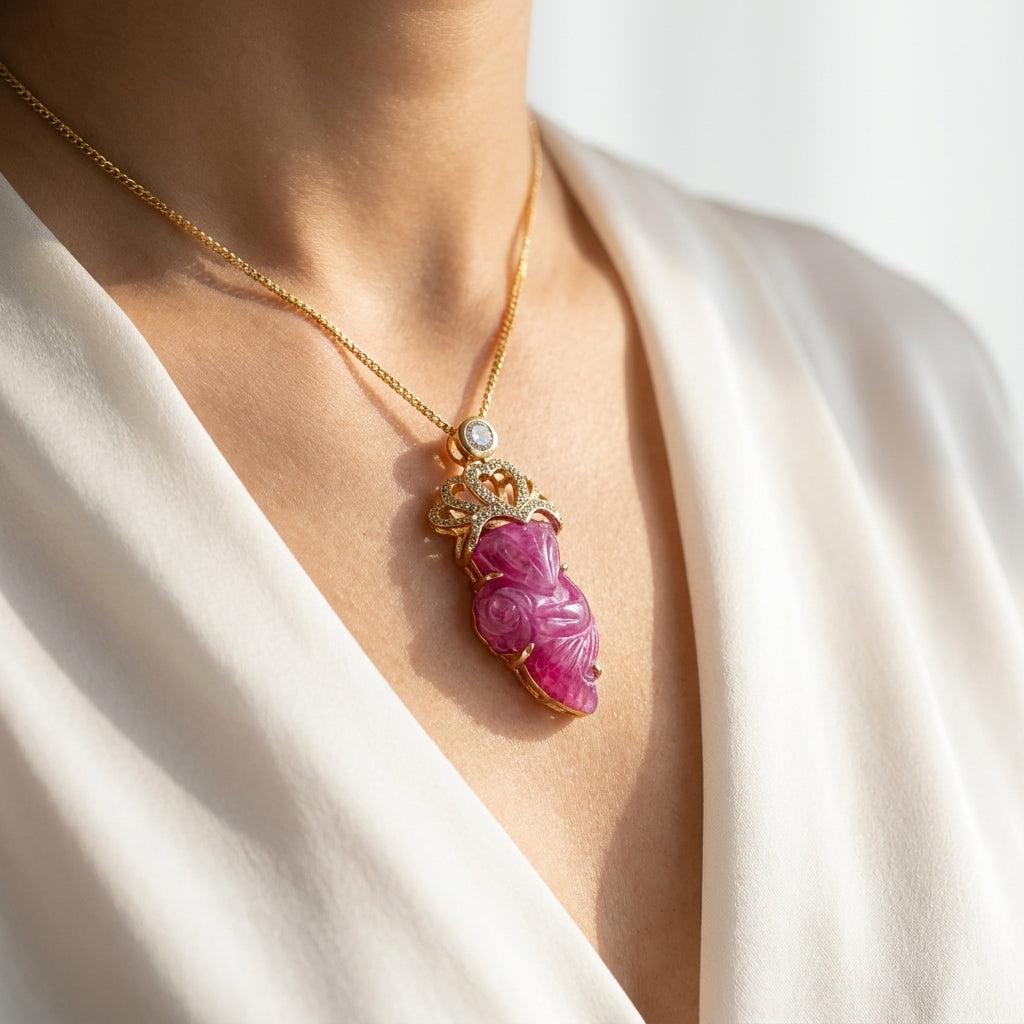 Mặt Dây Chuyền Hồ Ly Ruby Hồng (Pink Ruby) — Vương Miện Của Nhân Duyên