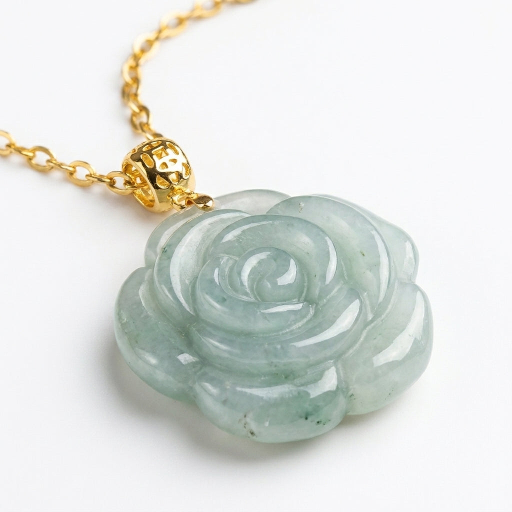 Mặt Dây Chuyền Hoa Mẫu Đơn Cẩm Thạch Xanh (Green Jade) — Nở Rộ Phú Quý, An Nhiên Dài Lâu