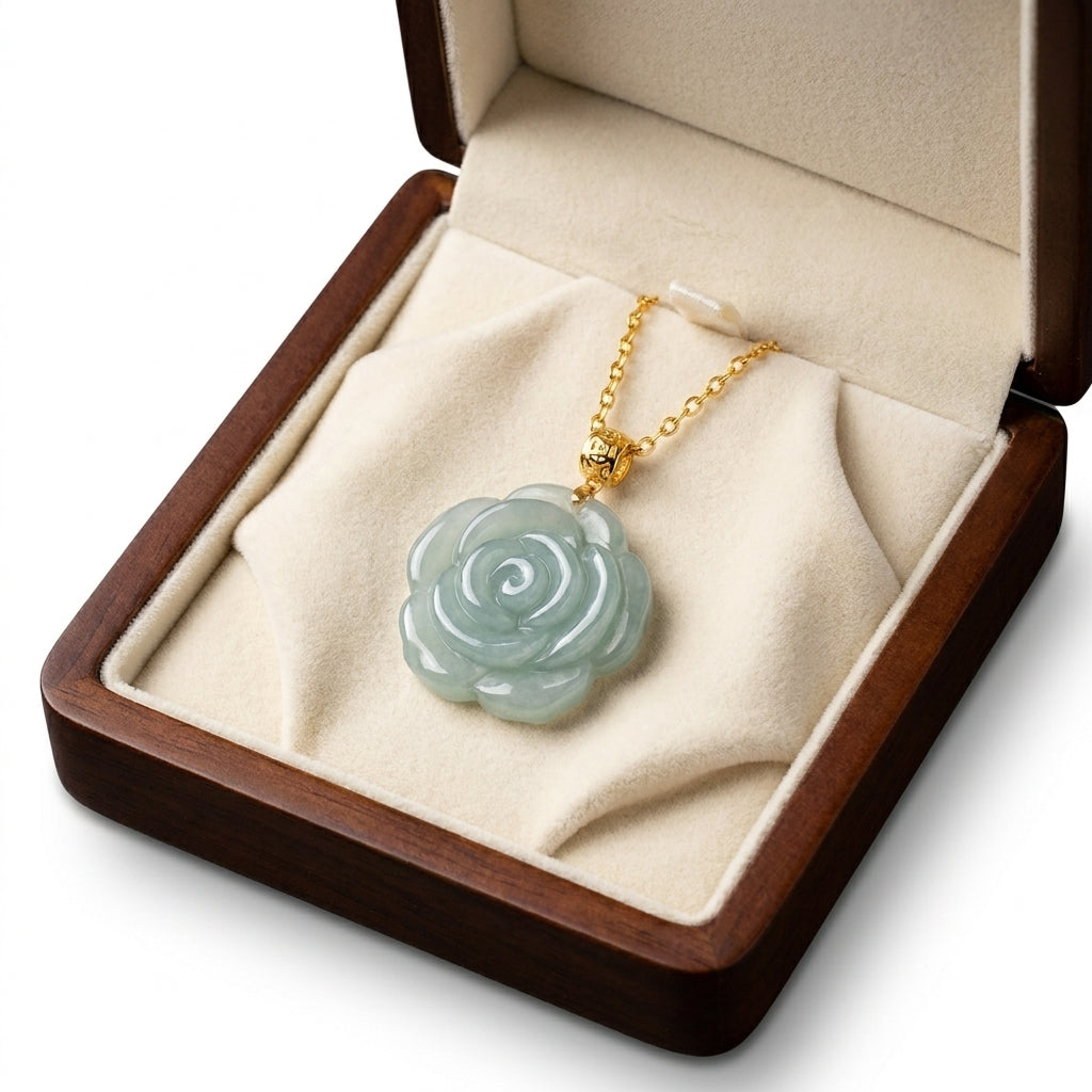 Mặt Dây Chuyền Hoa Mẫu Đơn Cẩm Thạch Xanh (Green Jade) — Nở Rộ Phú Quý, An Nhiên Dài Lâu