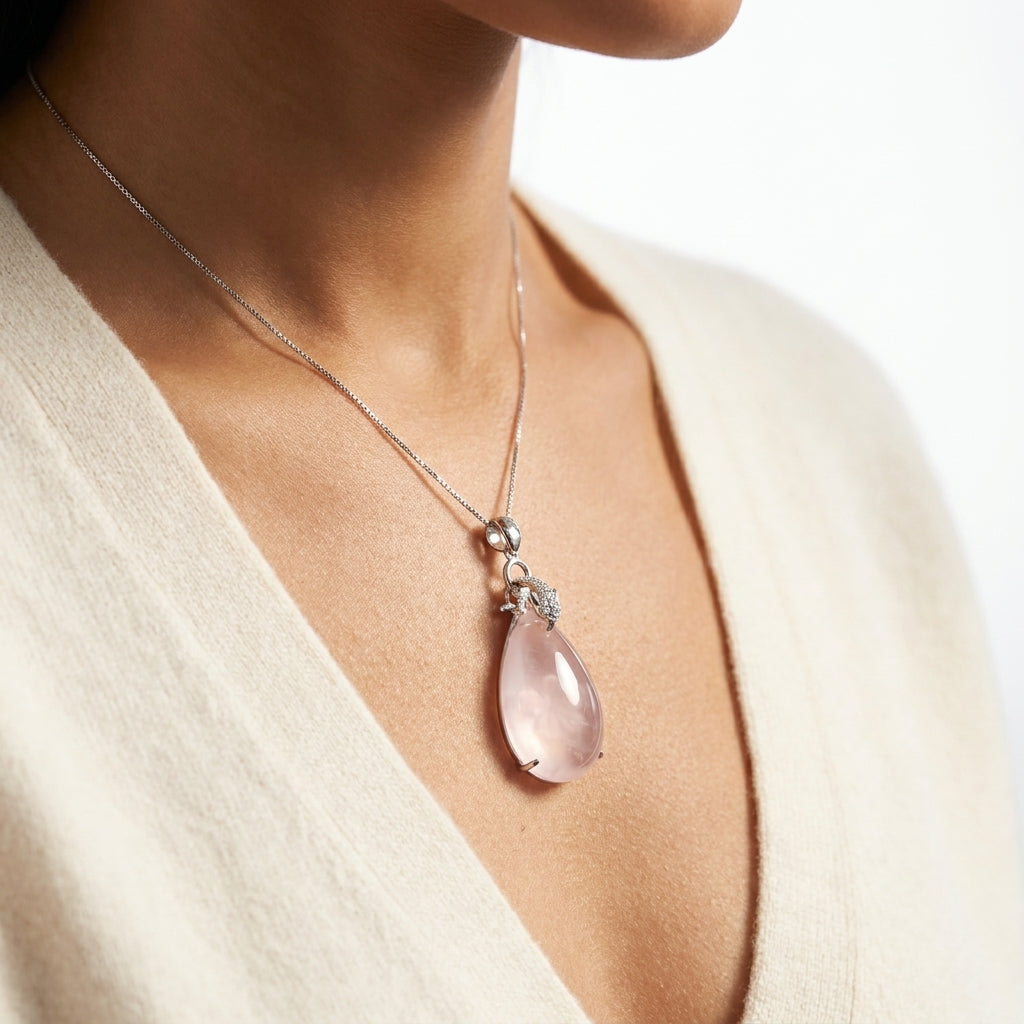 Mặt Dây Chuyền Thạch Anh Hồng Giọt Sương (Rose Quartz) — Dịu Dàng Gieo Mầm Yêu Thương
