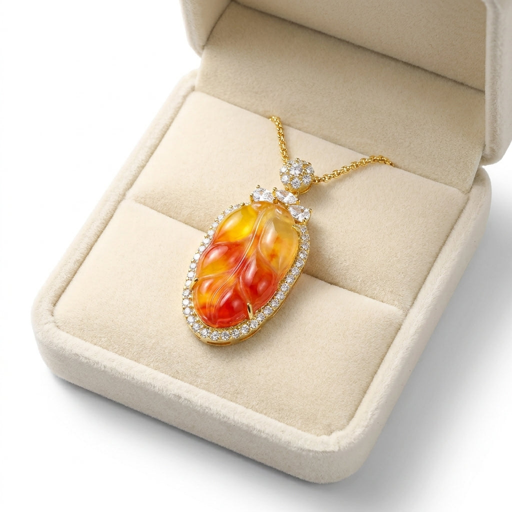 Mặt Dây Chuyền Mã Não Đỏ Hoàng Diệp (Red Agate) — Rực Sáng Tài Lộc, Khơi Nguồn Thịnh Vượng