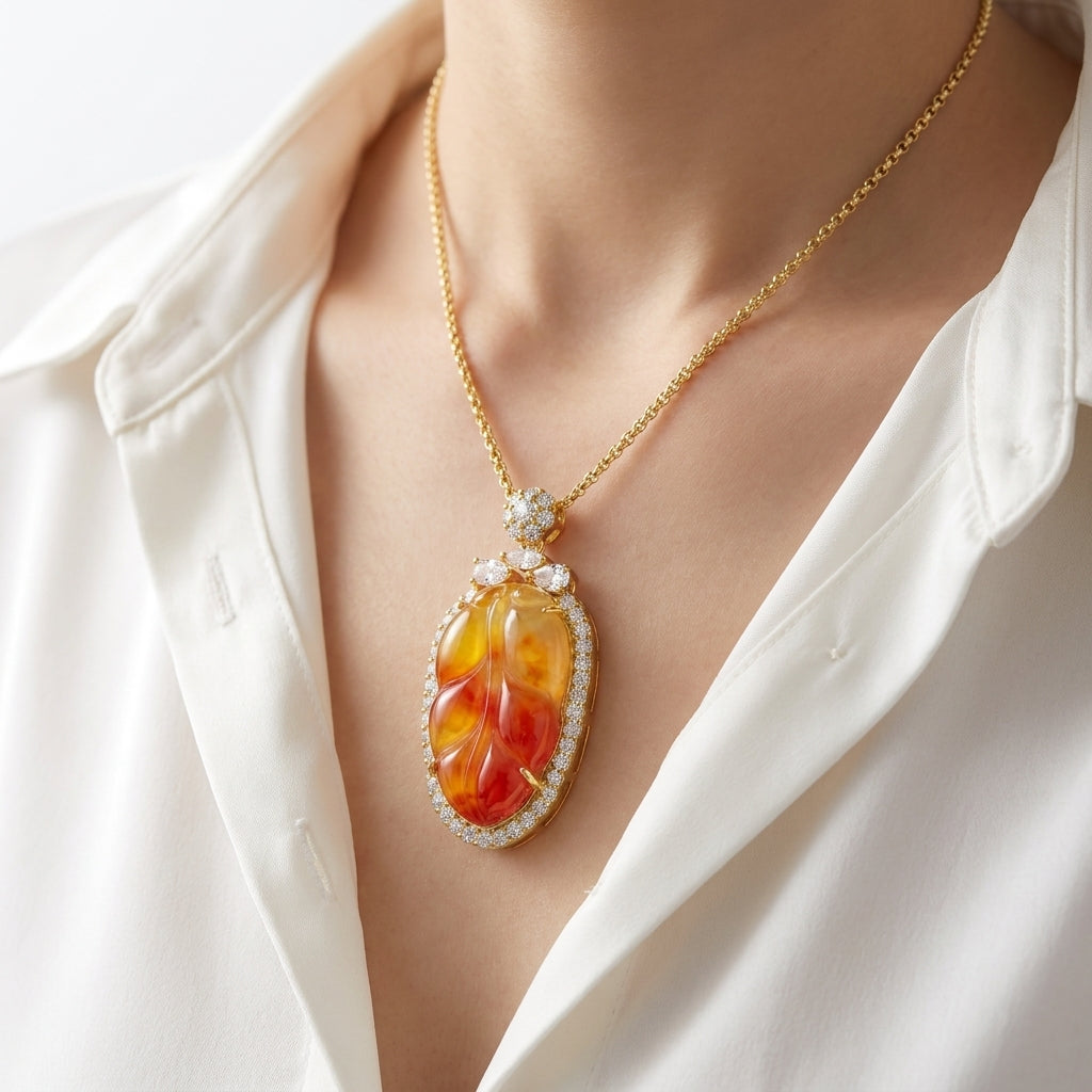 Mặt Dây Chuyền Mã Não Đỏ Hoàng Diệp (Red Agate) — Rực Sáng Tài Lộc, Khơi Nguồn Thịnh Vượng