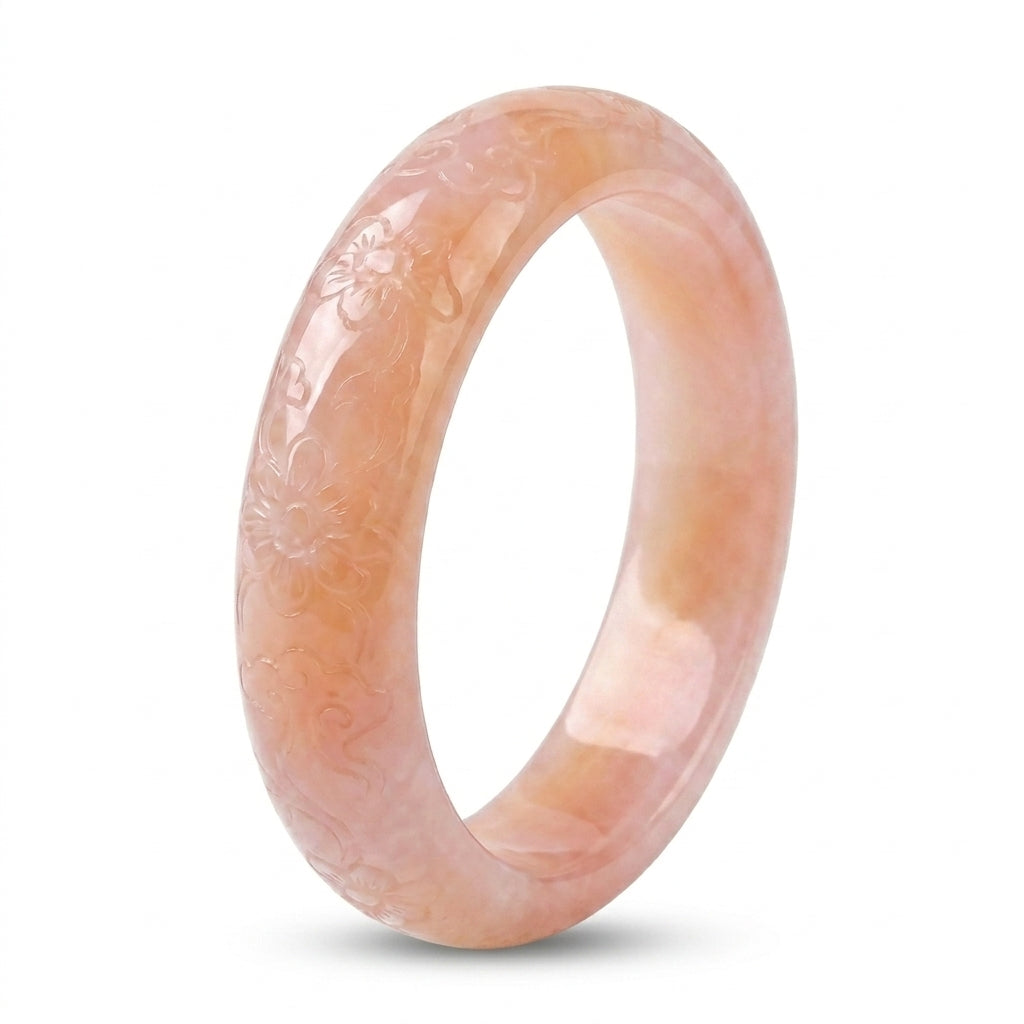 Vòng Ngọc Đào Hoa Chạm Hoa Văn (Pink Jade Bangle) — Dịu Dàng Nở Rộ Phúc Duyên
